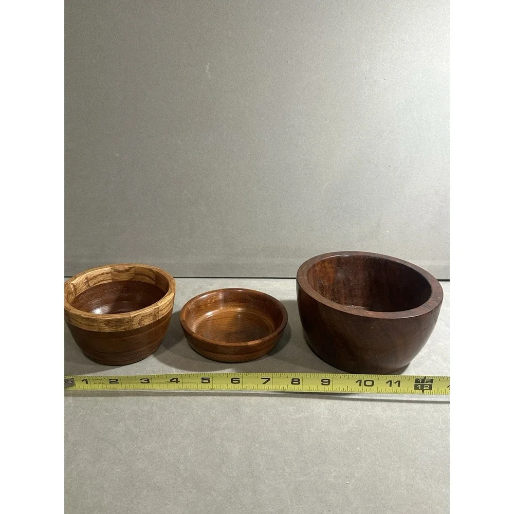 Vintage Wooden Handmade‎ Bowl/dish Lot Of 3